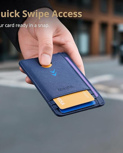 Buffway Slim Minimalist Front Pocket RFID Blocking Leather Wallets for Men and Women - Cross Blue