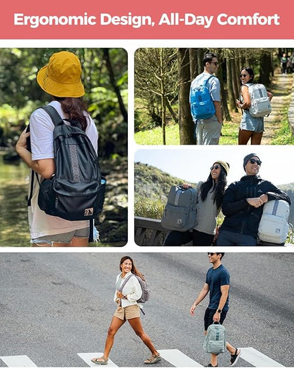 INUK Geometric Stripe Laptop Backpack, 13 Inch Water Resistant Backpack for College & Work, Recycled Travel Daypack Made from 24 Plastic Bottles, with Hidden Pocket & Luggage Strap, Honeycomb