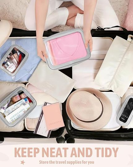 5 Pack Clear Toiletry Bag,TSA Approved Travel Makeup Pouch with Zipper for Cosmetics and Toiletries，Diaper Bag Organizer Pouch Set,Purse Organizer for Christmas Women Gift