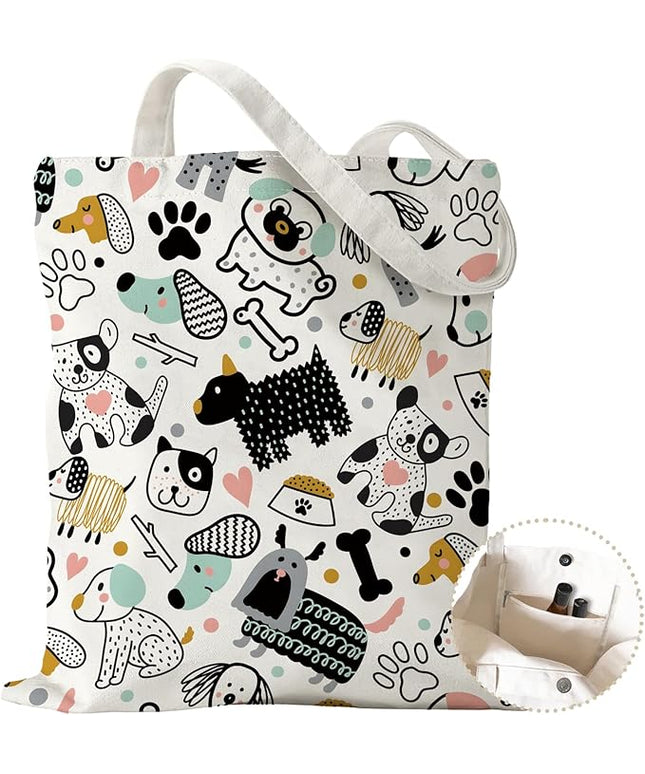 Aesthetic Canvas Tote Bag with Zipper Pockets & Snaps for Women,Reusable Shopping Grocery Bags Gifts -Work, Gym