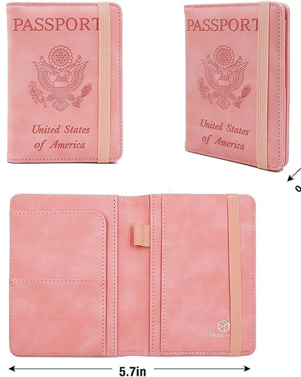 Melsbrinna Premium Leather Passport Holder Covers Case, Waterproof Rfid Blocking Travel Wallet Passport Holder with Pen Holder, Cute Passport Book for Women/Men