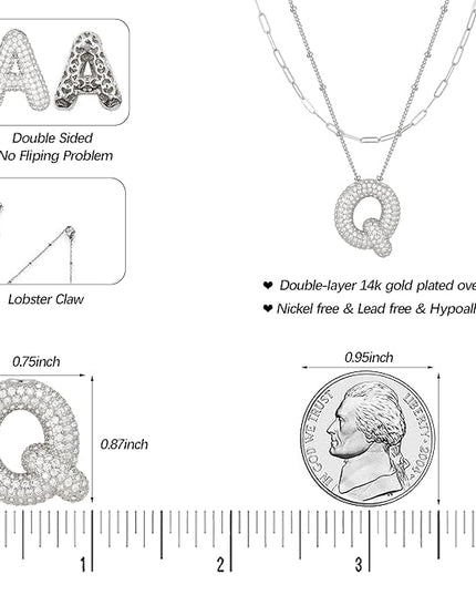 LUCA SMITH Initial Necklaces for Women, Dainty Balloon Bubble Letter, Name Letter Alphabet Pendant Layered Choker Chain Jewelry Gift