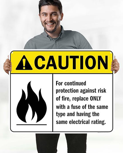Warning For Continued Protection Against Risk Of Fire Replace Sign, 24x30 Inches, 55 mil thick HDPS (high density polystyrene), Made in USA by My Sign Center
