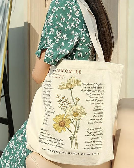 BROADREAM Aesthetic Canvas Tote Bag for Women, Vintage Reusable Book Tote Bag with Inner Zipper Pocket
