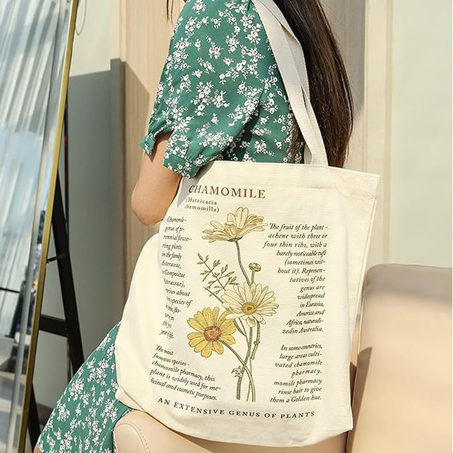 BROADREAM Aesthetic Canvas Tote Bag for Women, Vintage Reusable Book Tote Bag with Inner Zipper Pocket
