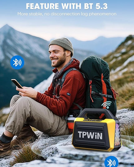 Portable Bluetooth Speakers - Wireless Jobsite Speaker 80W Peak, TWS, Light Shows, Loud Speaker with Deep Bass, BT 5.3, IPX6 Waterproof, 20H Playtime for Outdoor Beach Camping Garage - Yellow