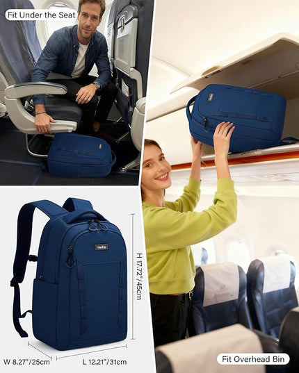 Travel Laptop Backpack Carry On, 18 Inch Large Work Backpack School Book Bags, Light Water Resistant Backpacks for Women Men with Luggage Strap Water Bottle Pocket Chest Strap, Navy Blue