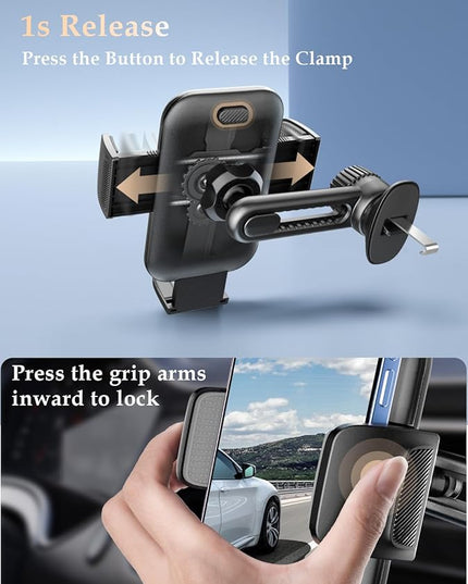 Phone Mount for Car Vent: [Never Blocking] Air Vent Cell Phones Holder for iPhone & Samsung Android Smartphone [Thick Cases Friendly] Hands-Free Auto Mobile Phone Stand (Gray)