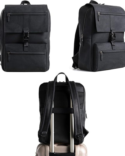 Leather Backpack for Men & Women, Classic Black - Handcrafted Top Grain Leather vintage backpack with 17-Inch Laptop Sleeve - Lightweight, Stylish & Durable for Business, Travel, Work & Everyday Use