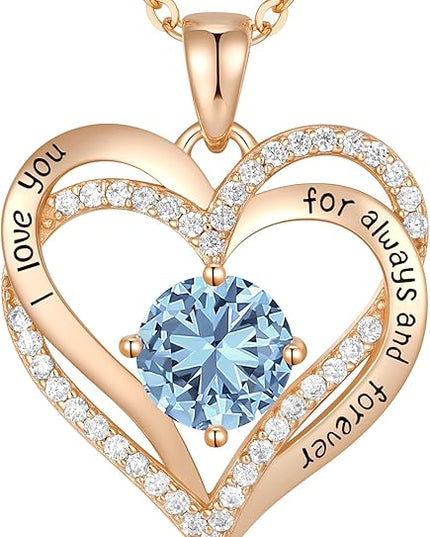 CDE Forever Love Heart Necklaces for Women, Wedding Anniversary, Birthday Mothers Day Christmas Day Gifts for Mom, Mother, Wife, friend, S925 Silver Jewelry with Birthstone Pendant