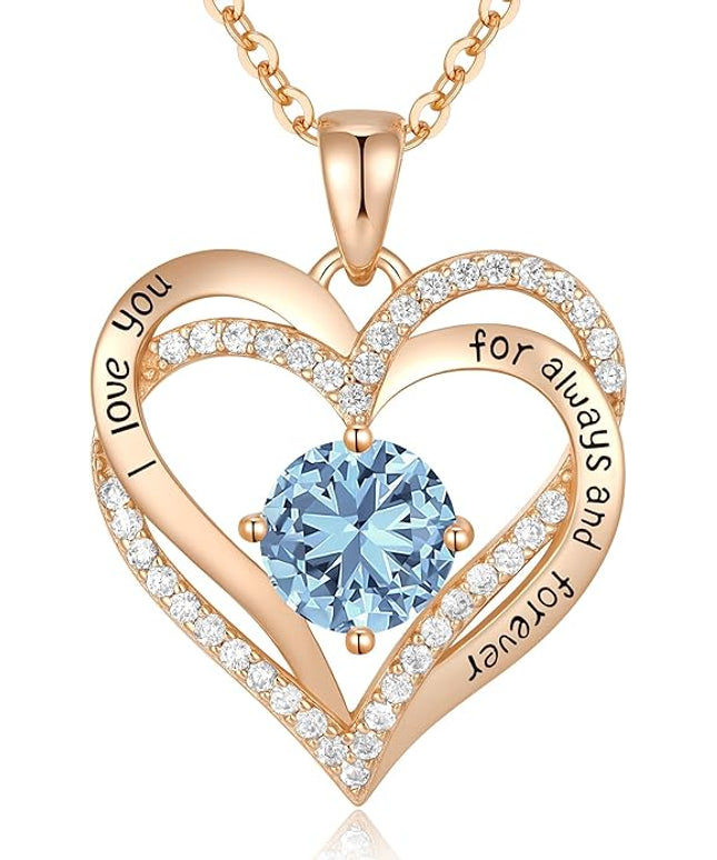 CDE Forever Love Heart Necklaces for Women, Wedding Anniversary, Birthday Mothers Day Christmas Day Gifts for Mom, Mother, Wife, friend, S925 Silver Jewelry with Birthstone Pendant