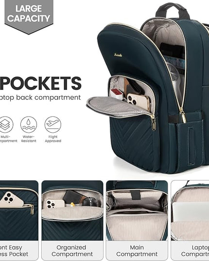 LOVEVOOK Laptop Backpack for Women 15.6 inch,Cute Womens Travel Backpack Purse,Professional Laptop Computer Bag,Waterproof Work Business College Teacher Bags Carry on Backpack with USB Port,Blue-green