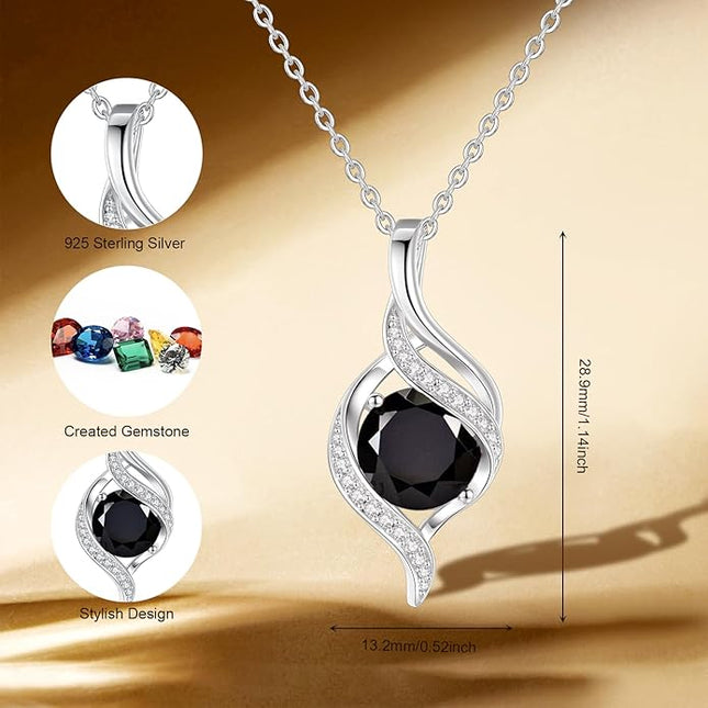 FANCIME Birthstone Necklace for Women Round Cubic Zirconia Necklace S925 Sterling Silver full Love Birthday Gifts for Mom Women