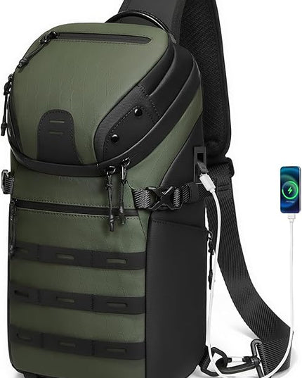 Somago Sling Backpack with USB Charging Port Water-Resistant Tactical Backpack Crossbody Chest Bag with Anti-theft Pocket