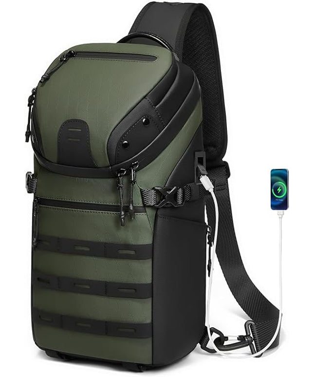 Somago Sling Backpack with USB Charging Port Water-Resistant Tactical Backpack Crossbody Chest Bag with Anti-theft Pocket