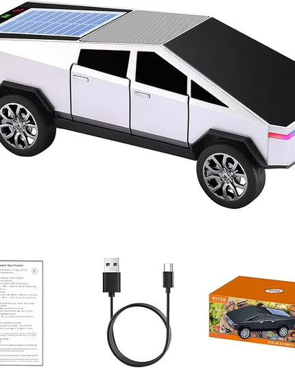 WS-699 Solar Bluetooth Replica Speaker – Future Pickup Truck Design, HD Sound, TWS Stereo Pairing, FM Radio, LED Party Light, USB/TF Playback, Hands-Free Mic, Type-C Charging, Portable Gift (Silver)