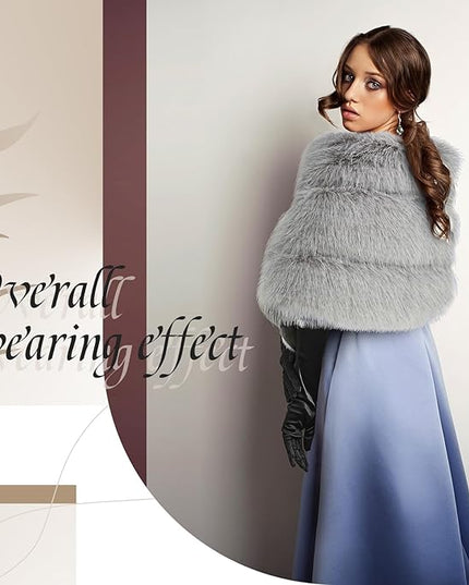 Zhanmai 2 Pcs Winter Long Shawl Cloak Stretchy Glove Opera Bridal Dance Gloves for Women Dress Party Coat