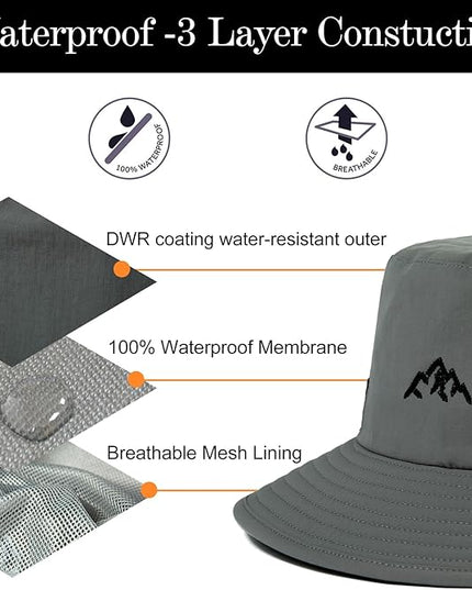 TOP-EX L/XL/XXL UV50+ Waterproof Bucket Sun Hat for Fishing Golf Hiking All-Weather Outdoor Rain Hat Stiff Brim