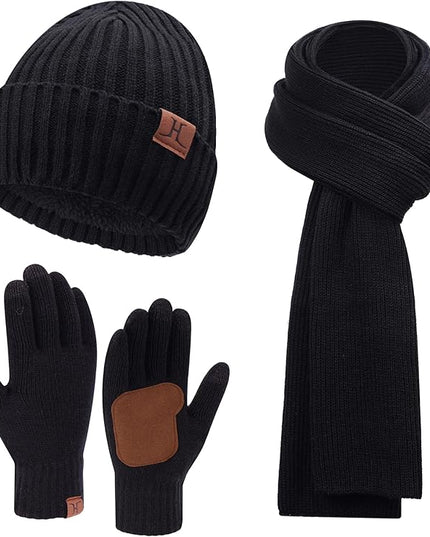 FZ FANTASTIC ZONE Mens Winter Knit Hat Beanie Long Neck Scarf Touchscreen Gloves Set Fleece Skull Caps Gifts for Men Women