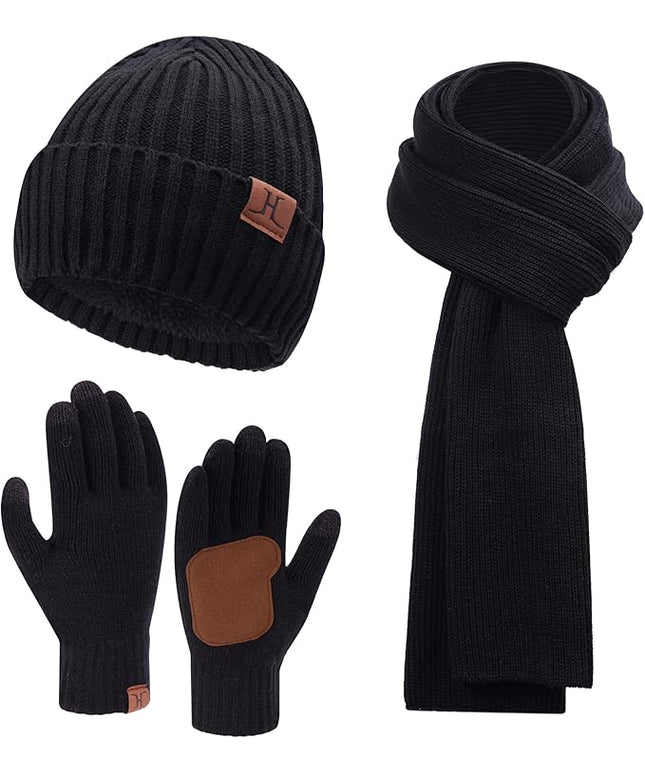 FZ FANTASTIC ZONE Mens Winter Knit Hat Beanie Long Neck Scarf Touchscreen Gloves Set Fleece Skull Caps Gifts for Men Women