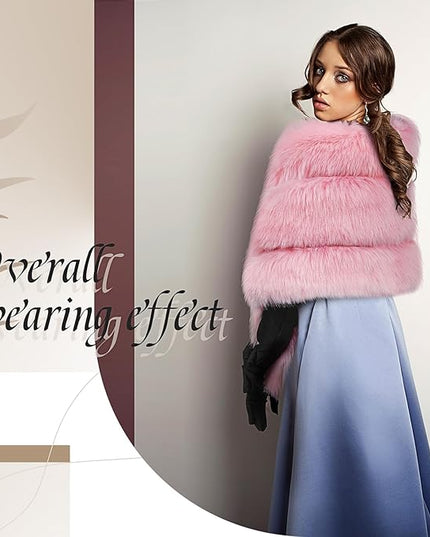 Zhanmai 2 Pcs Winter Long Shawl Cloak Stretchy Glove Opera Bridal Dance Gloves for Women Dress Party Coat