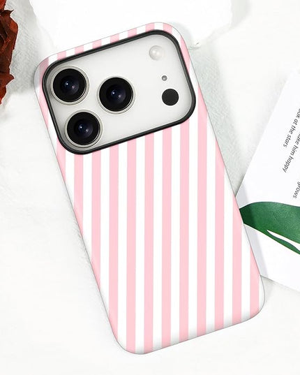 Magnetic for iPhone 17 Pro Case Cute Diagonal Stripes Phone Case, Shockproof Slim TPU and Hard PC Protective Phone Cover Compatible with MagSafe Designed for Women Girls,Pink