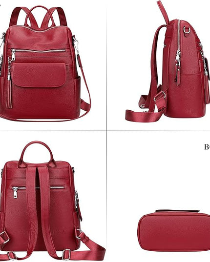 ALTOSY Genuine Leather Backpack Purse for Women Large Convertible Shoulder bag Ladies Crossdody Bag with Tassel(S115 Wine Red)