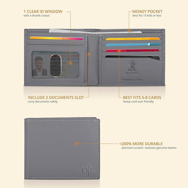 Oak Leathers Slim Leather Wallet for Men - RFID Wallets Credit Card Holder Ultra Thin Gift for Mens, Front Pocket Minimalist Design
