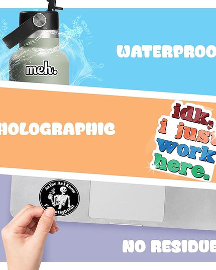 225PCS Funny Holographic Stickers for Adults by Puraesla, Waterproof Vinyl Pack Sarcastic Relatable Meme Decals for Laptop, Water Bottle, Phone, Kindle, Journal, Scrapbooking (Hot Mess Xpress)