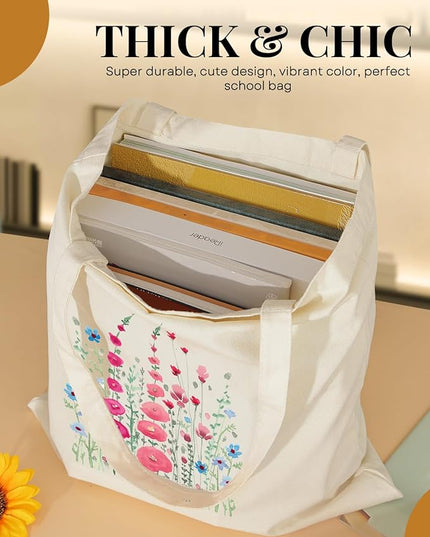 AUSVKAI Canvas Tote Bag for Women, Aesthetic Cute Grocery Grocery Reusable Cotton Gift Bag for Shooping Beach Trendy Gifts