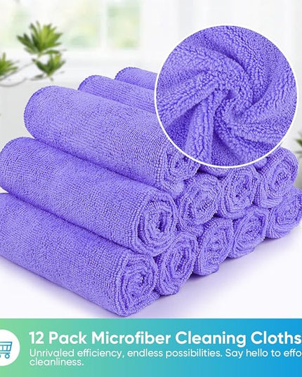 HOMEXCEL Purple Microfiber Cleaning Cloth, 12 Pack Premium Microfiber Towels for Cars, Lint Free, Scratch-Free, Highly Absorbent, Reusable Cleaning Rags for Car, Household, Kitchen, Window,11.5"X11.5"