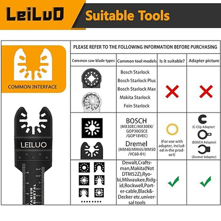 LEILUO 110 Pcs Oscillating Tool Blades Extra Long & Wide Titanium Multitool Blades for Wood Metal Oscillating Saw Blade with Storage Bag Compatible with DeWalt Milwaukee Dremel Makita and More
