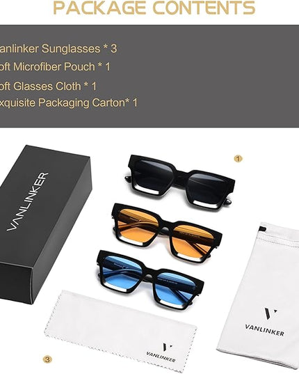 VANLINKER Thick Square Sunglasses for Men Women Retro Chunky Rectangle Shades UV400 Protection VL9731