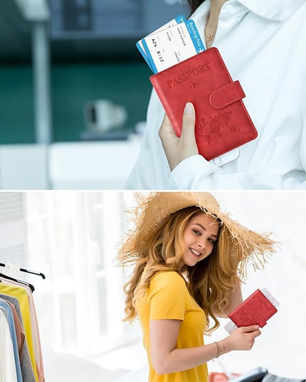 Eoehro Passport Holder for Travel Essentials, Passport Wallet Cover Case for Travel Must Haves Accessories,Passport Book Holders for Women and Men(red)