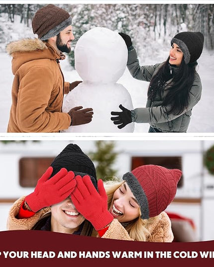 Suhine 40/110 Pcs Winter Hats and Gloves Bulk for Men Women Fleece Lined Beanie & Glove Set Unisex Hats Gloves for Homeless