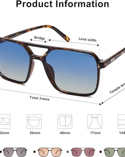SOJOS Trendy Vintage Aviator Square Sunglasses For Womens Mens Retro 70s UV400 Women Sun Glasses SJ2327