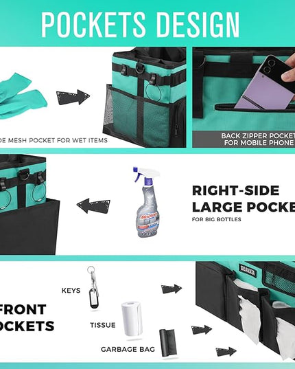 Wearable Cleaning Caddy Bag, Cleaning Caddy Supplies Organizer with Handle & Shoulder Straps for Housekeepers, Under Sink & Car Cleaning Tool Organizers with 4 Foldable Divider (Lake Blue)