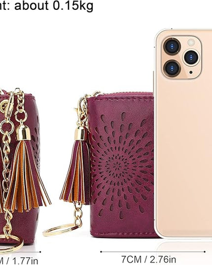 APHISON RFID Credit Card Holder Zipper Card Case Keychain Small Wallet for Women 1942-2 PURPLISH-RED