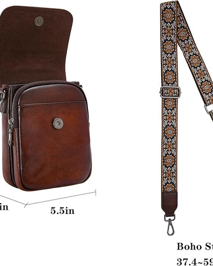 HESHE Leather Small Crossbody Bags for Women RFID Blocking Cell Phone Purse Anti-Theft Travel Bag with wide Straps