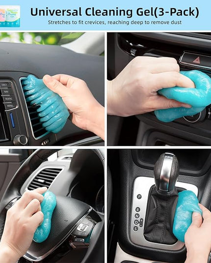 TICARVE 9Pcs Car Interior Detailing Kit - Car Cleaning Brushes, Universal Gel, Microfiber Towel and Storage Bag for Dashboard, Air Vents, Keyboard & Electronics