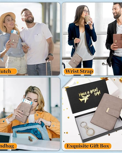 HUANLANG Passport Holder with Airtag for Women/Men, Airtag Passport Wallet for Travel Leather Passport Holder RFID Blocking,Travel Passport Walelt with Credit Card Holder
