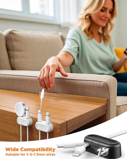 Magnetic Cable Clips - Chfeila 8Pack [Dual Slot] [360°Rotating & Twist-Lock] Cord Management, Adhesive Phone Charging Keeper, Wire Organizer Holder for Nightstand, Home Office Desk Accessories Decor
