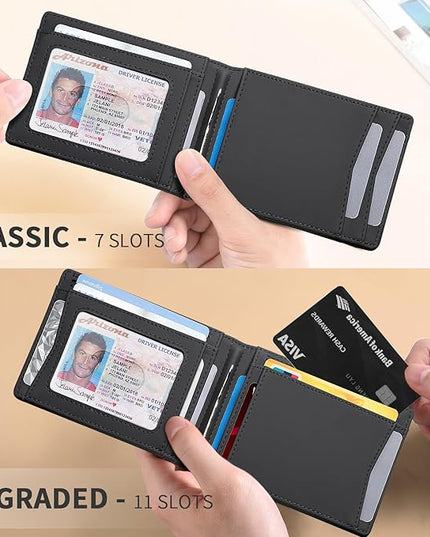 RUNBOX Slim Wallet for Men Genuine Leather RFID Blocking Bifold Minimalist Front Pocket Mens Wallet with Money Clip Thin Gift Box