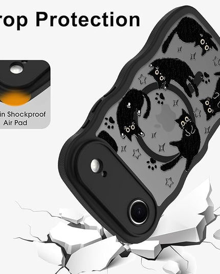 Cute Case for iPhone Air Case [Compatible with MagSafe] with Kawaii Black Cats Cat Print Pattern Design for Women Girls, Soft Wavy Edge Anti-Slip Animal Magnetic Protective Phone Cover