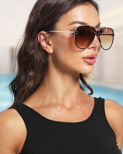 Trendy Oversized Aviator Sunglasses Womens, Retro Cute Big Shades Women's Fashion Sun Glasses UV Protection VF2203