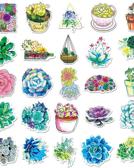 Watercolor Succulent Vinyl Stickers, 50 PCS Waterproof Botanical Plant Decals for Laptops, Scrapbooking, Journals, Notebooks, Water Bottles, Suitcases, Phones & DIY Decor