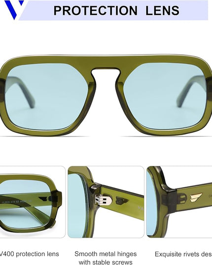 VANLINKER Oversized Retro Square Aviator Sunglasses for Women Men 70s Vintage Style Trendy Big Flat Top Sun Glasses VL9826