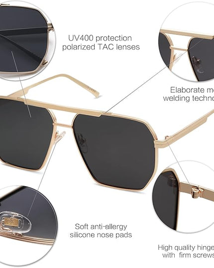 SOJOS Retro Oversized Square Polarized Sunglasses for Women Men Vintage Shades Classic Large Metal Sun Glasses