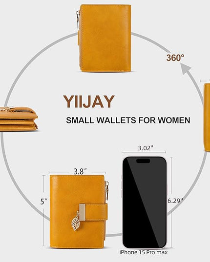 yiijay Small Wallet Women RFID Blocking Leather Bifold Wallet Credit Card Holder for Women Ladies Compact Wallet Mini Purse With Zipper Pocket