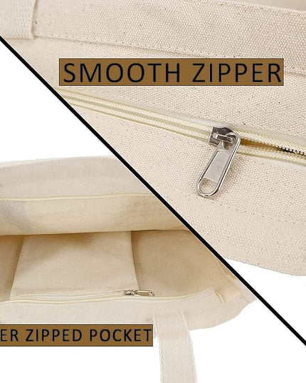 BROADREAM Aesthetic Canvas Tote Bag for Women, Vintage Reusable Book Tote Bag with Inner Zipper Pocket